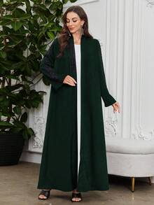 Al Najma 2025 Spring/Summer New Solid Color Long Sleeve Loose Rhinestone Abaya For Women - Dark Green - View 4