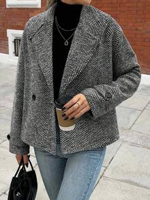 Elenzga Szary płaszcz z wełnianej wełny z długim rękawem i prostymi nogawkami w jodełkę, luźny, na co dzień, do biura, na imprezę, eleganckie wesele, Halloween, Boże Narodzenie, Nowy Rok, jesień i zimę. Standardowe rozmiary.