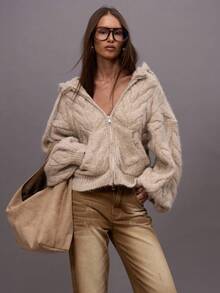 MUSERA Áo len dệt kim dày dặn, dáng rộng, có mũ trùm đầu, khóa kéo, thích hợp cho mùa đông, đi chơi tối, phong cách đường phố, dễ thương, đi học, gợi cảm, không cắt xẻ, dự tiệc tối, thanh lịch, mùa đông xuân. - Màu Khaki - Xem 5