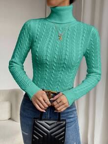 EMERY ROSE Jersey de cuello alto de unicolor y ajuste ceñido, otoño/invierno - verde menta - Ver 6