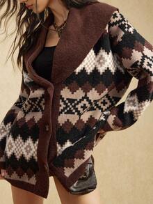 Easelle Vintage Women's Bohemian Style Geometric Pattern Long Sleeve Casual Knit Cardigan, Christmas Sweater Autumn/Winter New Year