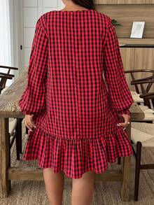 SHEIN Holidaya Plus Size Women Colorblock Plaid Dress With 3D Floral Decor, Autumn/Winter - Multicolor - View 2