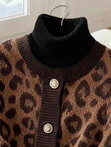 GlowEve 秋冬时尚豹纹圆领女式宽松针织开衫 - 彩色 - 查看 3