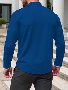 Manfinity Homme Plus Size Men's Long Sleeve Single-Breasted Casual/Business Shirt - Royal Blue - View 2