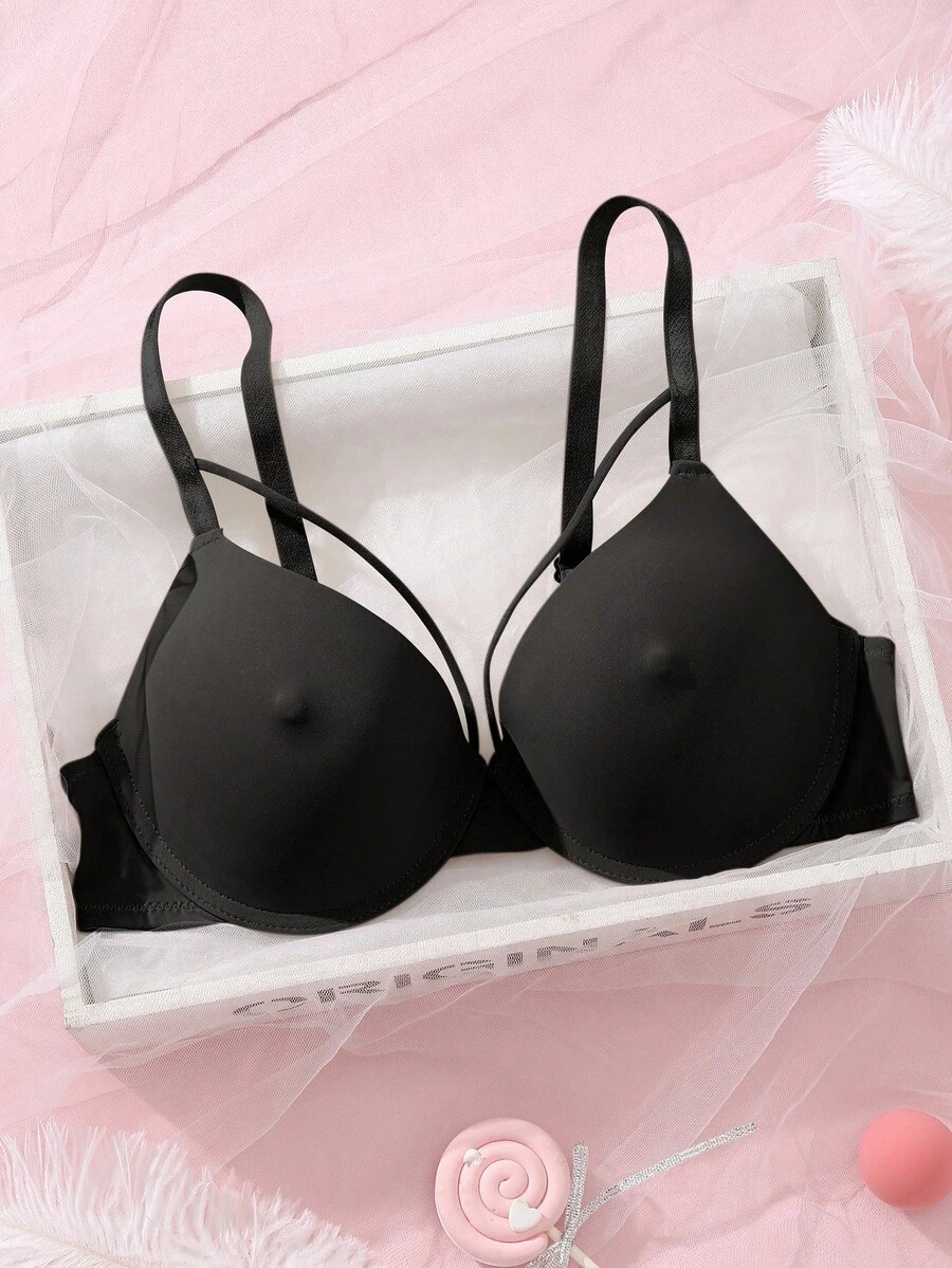 DesireSculpt 1pc Women's Underwire Bra, Comfortable Seamless Lift And Support For Small Bust - Black - View 1