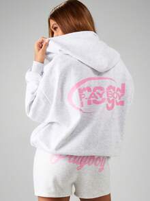 Missguided x Playboy 全拉链连帽衫，配有抽绳兜帽和中央口袋休闲运动衫 - 淺灰色 - 查看 1