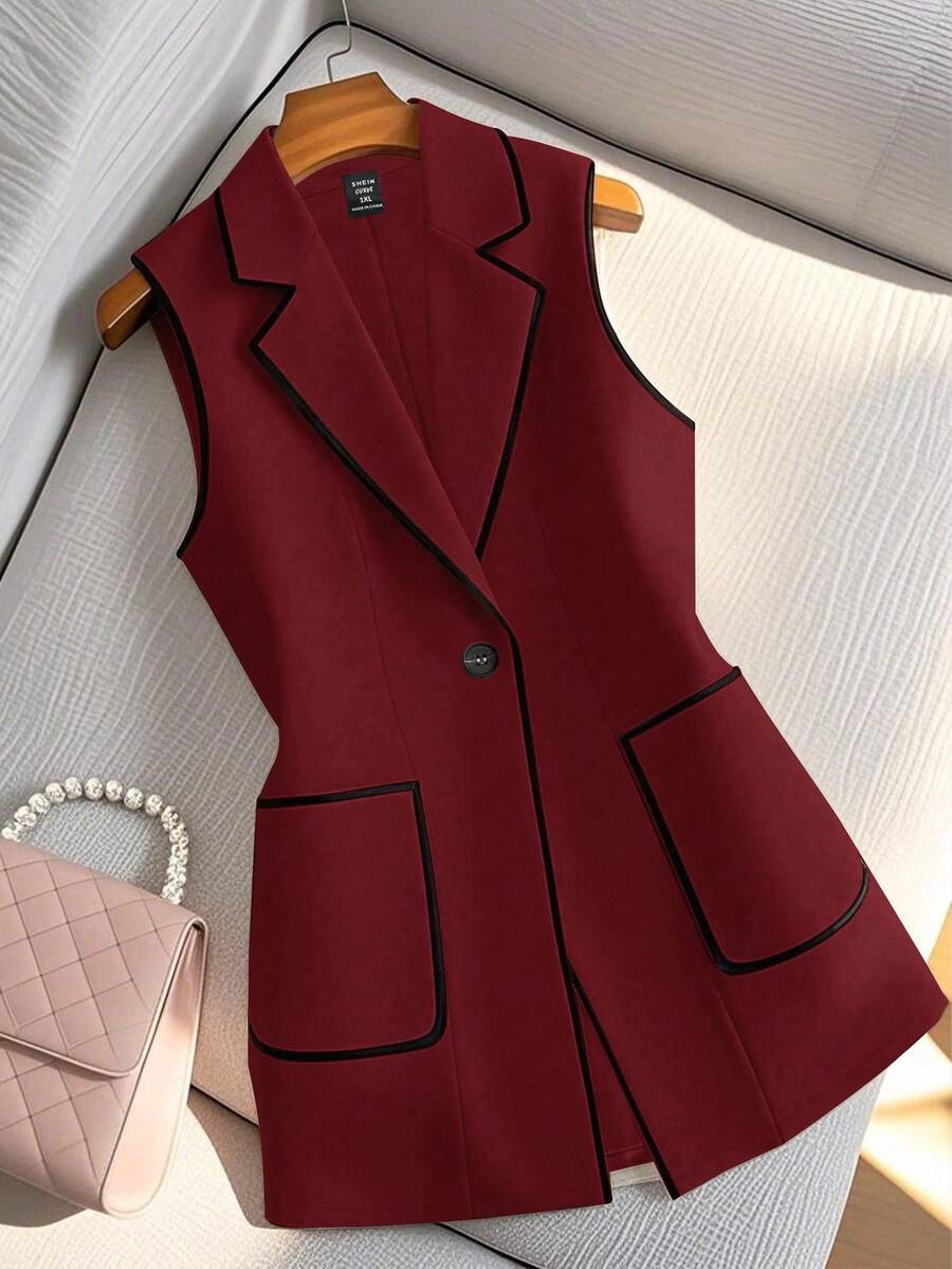 GlowEve CURVE Women's Contrast Color Sleeveless Vest Waistcoat Jacket - Red - View 1