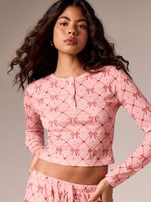 AiiRZ 女士圣诞长袖蝴蝶结印花舒适睡衣套装，家居服，冬季保暖舒适睡衣，家居睡衣，睡衣，家居服，睡衣礼物，秋季服装 - 彩色 - 查看 5