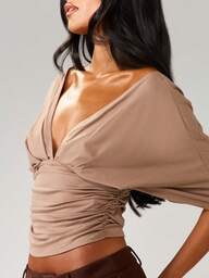 MISSGUIDED Twisted Front Ruched Crop Top Elegant Evening Formal Party Club Ballet Dance Wrap Style Crop Blouse