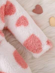 新生儿粉色心形毛绒蝴蝶结连帽浴袍 - 粉色 - 查看 6