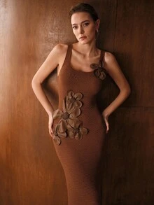 MOTF PREMIUM VESTIDO DE SUÉTER AJUSTADO CON APLICACIONES DE PU PARA MUJER EN OTOÑO