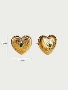 Glisma 18K Gold-Plated Classic Heart-Shaped Zirconia Earrings,Party,Night Club,Shopping,Vintage,PREMIUM,Zirconia,Rhinstone,Heart,Party,Night Club,Shopping,Vintage,PREMIUM,Zirconia,Rhinstone,Heart,Western Jewelry,Old Money,Gemstone,Outfits,For Mom/Women/Girl/Mother,Premium,SEXY/Classy,Summer/Beach/PromLayered/Gemstone/Beaded/Crystals,Charm/Chunky - Yellow Gold - View 6