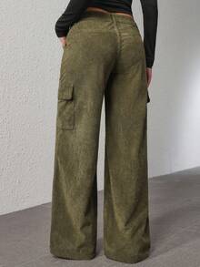 SHEIN ICON 女式休闲复古纯色灯芯绒阔腿裤