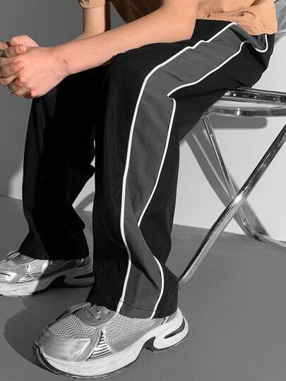 SHEIN 青少年男孩休闲街头风格拼色裤，经典简约百搭百搭裤，适合居家、通勤、上学、日常休闲、旅行、户外、派对、秋冬