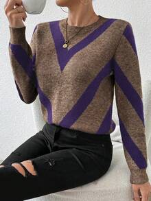 SHEIN LUNE 2024秋冬新品几何条纹套头衫 - 彩色 - 查看 5