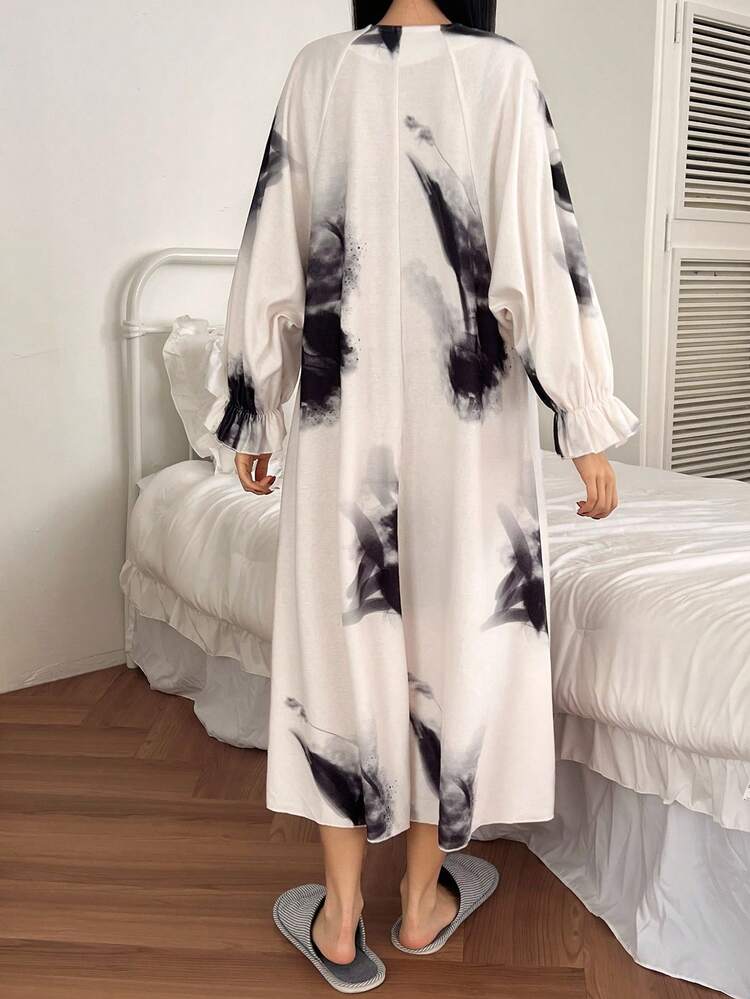 Tie-Dye Pattern All-Over Print Loose Women's Nightgown Pajama, Winter