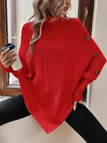 EMERY ROSE Áo len cổ lọ tay cánh dơi màu trơn thường ngày cho nữ, mùa thu/đông - Đỏ - Xem 5