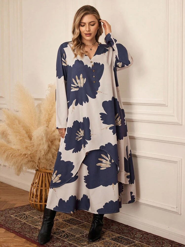 Plus Size Women Floral Print Dress/Fall/Winter New Year Look Maija Fall Winter 2025 Fall/Winter Elegant Dress Women