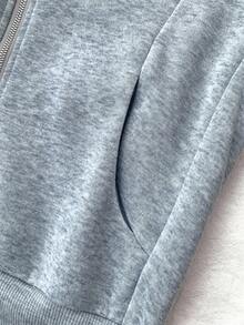 SHEIN 少女休闲日常拉链卫衣，插肩袖设计，适合秋冬季日常穿着 - 淺灰色 - 查看 6