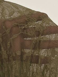 SHEIN Unity Autumn Off-Shoulder Puff Ruffle Lace Fabric Sheer Long Sleeve Top - Army Green - View 7