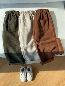 3pcs Young Boy Thickened Brushed Fabric Casual Comfortable Solid Color Straight Leg Pants, Multi-Pack, Cute Pockets, Suitable For Winter - Multicolor - View 5