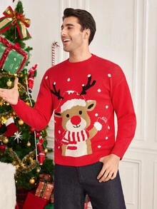 Manfinity RelaxMax 圣诞家庭卡通图案男士毛衣 - 紅色 - 查看 4