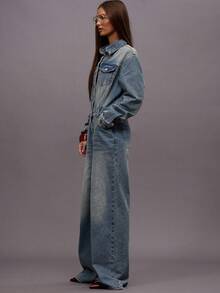 MUSERA Washed Dark Denim Button Down Jumpsuit Autumn Fall Winter Night Out Going Out Streetwear Cute Back To School Sexy  Chic - Blue - View 3