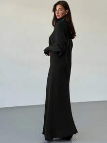 Aloruh 紫色针织两件套 新款冬季加厚女式毛衣裙宽松两件套 - 黑色 - 查看 2