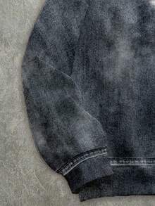 Manfinity ZONE917 Men Casual Street Style Faux Denim Effect White Star & Angel Print Thermal Lined Pullover Sweatshirt, Fall/Winter