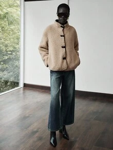 Lumivelle Palton din blană artificială, la modă, larg, călduros, Luminelle, pentru femei, toamnă/iarnă - Caisă - Vizualizare 5