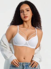 DesireSculpt 1 Stück Damen Weißer Drahtloser Bequemer Stützender Nicht-Durchhängender BH