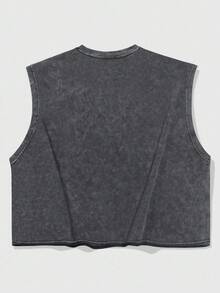 ROMWE MEN Street Life 男士印花宽松圆领无袖上衣，夏季 - 深灰色 - 查看 2