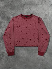 ROMWE MEN Grunge Punk Men's Casual Street American Design Distressed Effect T-Shirt - Red - View 1