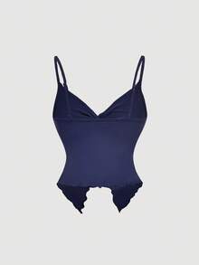 SHEIN MOD 女士休闲纯色扭纹吊带背心，夏季 - 藏蓝色 - 查看 4