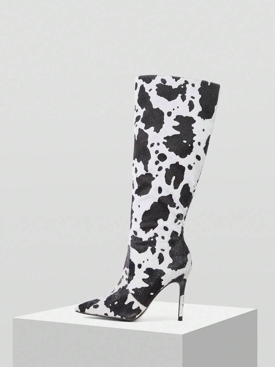 Mnmlis Elegant Wine Red Patent Leather Tall Boots With Metal Buckle Strap, Slim High Heels - Multicolor - View 1