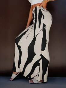 SAYEHFBABY 女式印花百褶长裙 - 杏色 - 查看 3