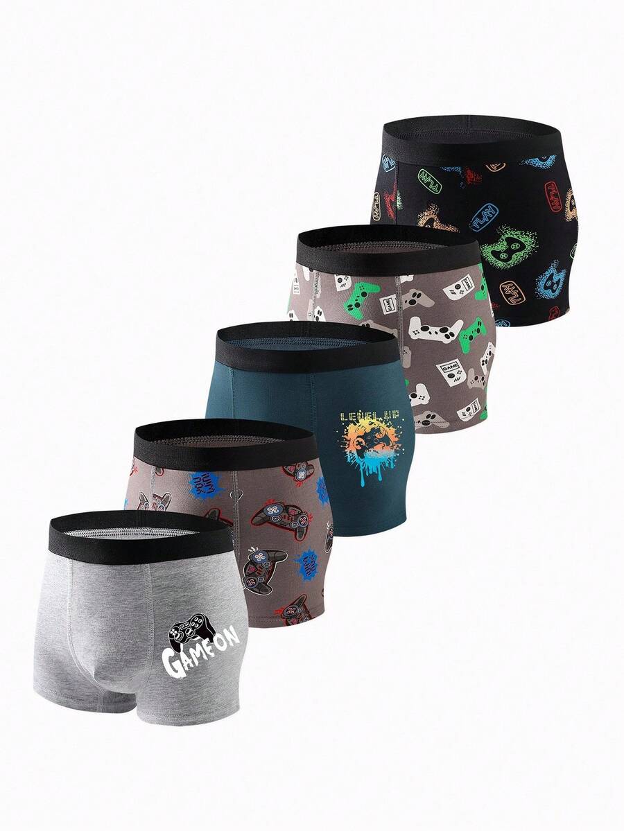 5件装男童电子游戏印花平角内裤 - 彩色 - 查看 1
