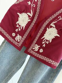 Breezaya Women's Floral Embroidered Casual Versatile Sleeveless Lightweight Jacket