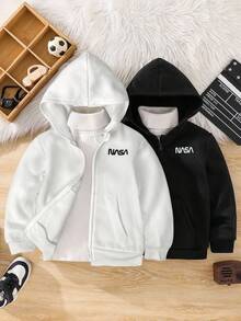 SHEIN 两件套，买一送一，儿童男童休闲运动衫，连帽运动衫套装，儿童长袖运动衫，男女童均可穿，返校服，基本款上衣，黑色上衣，男童返校服，外套 - 彩色 - 查看 1