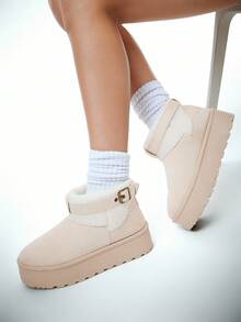 Solezae Women's Fashion Warm Buckled Ankle Strap Platform Slip On Winter Boots