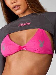 Missguided x Playboy Christmas Cropped Top With Wide Leg Pants Set - Multicolor - View 7
