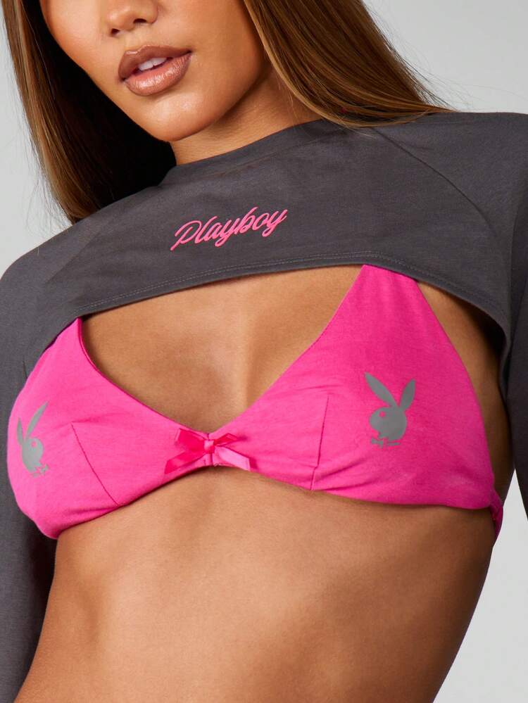 Missguided x Playboy Set di top corto e pantaloni a gamba ampia natalizio