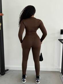 Alexandranx 黑色两件套运动服拉链夹克和紧身裤 - 棕色 - 查看 3