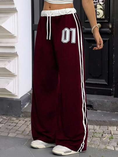 Teen GirlCasual Street Fashion Cropped Letter Printed Sports Pants, Suitable For Outings, Street Shoots, And School Fall Winter