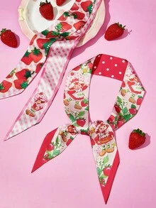 Strawberry Shortcake X SHEIN 2 chiếc băng đô cài tóc họa tiết hoa dành cho nữ, kiểu dáng thời trang, đa năng dùng được hàng ngày và trong các kỳ nghỉ, băng đô kiểu khăn xếp, phụ kiện tóc và túi xách, khăn quàng cổ, ý tưởng quà tặng. - Đỏ - Xem 3