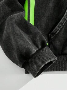ROMWE MEN TEENAGE MUTANT NINJA TURTLES | ROMWE Men's Casual Turtle Print Washed Zip-Up Hooded Sweatshirt, Autumn - Black - View 12