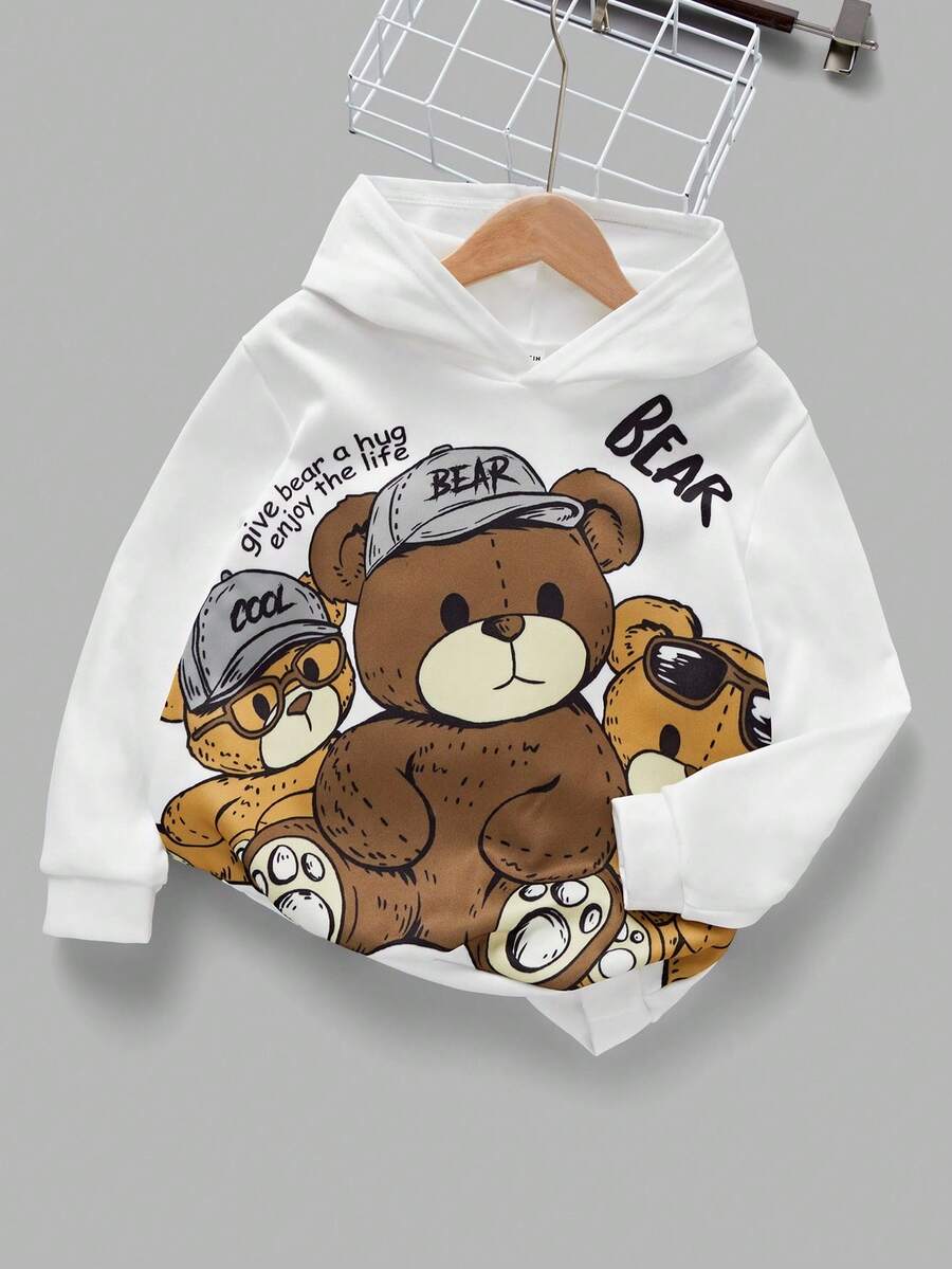 SHEIN Boys' Casual Cartoon Bear Pattern Loose Comfortable Everyday Knit Long Sleeve Sweatshirt