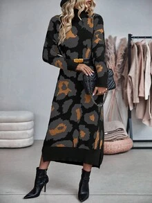 EMERY ROSE Váy len cổ lọ phối màu đơn giản dành cho nữ, Thu/Đông - Nhiều màu - Xem 6