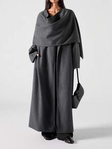 LYSMO 2025 New Arrive Minimalism Winter Women's Fashionable Shawl Coat, Autumn/Winter - Dark Grey - View 1