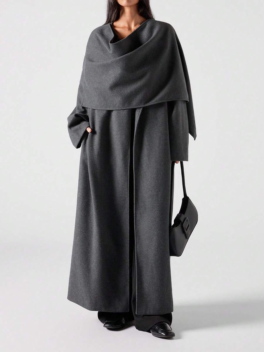 LYSMO 2025 New Arrive Minimalism Winter Women's Fashionable Shawl Coat, Autumn/Winter - Dark Grey - View 1